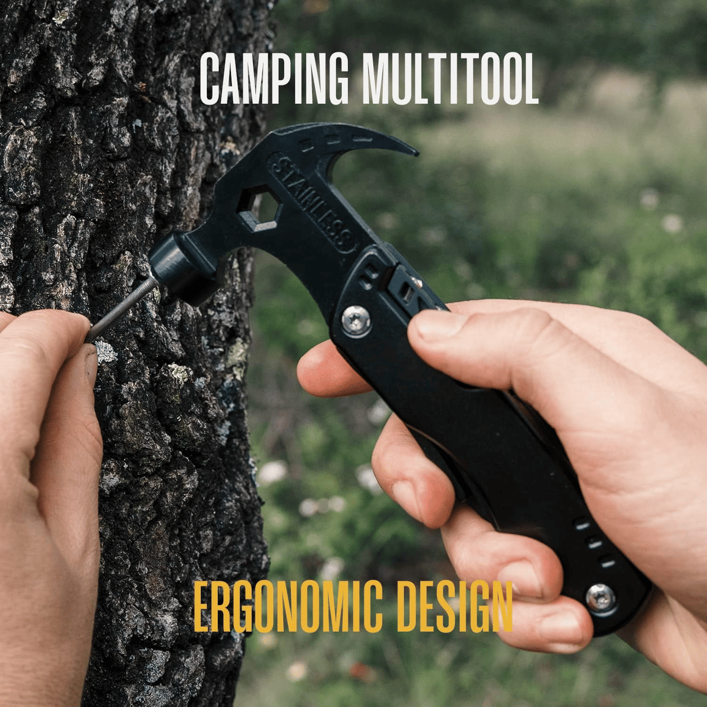 12-in-1 Multitool Camping Hammer – Stainless Steel with Sheath