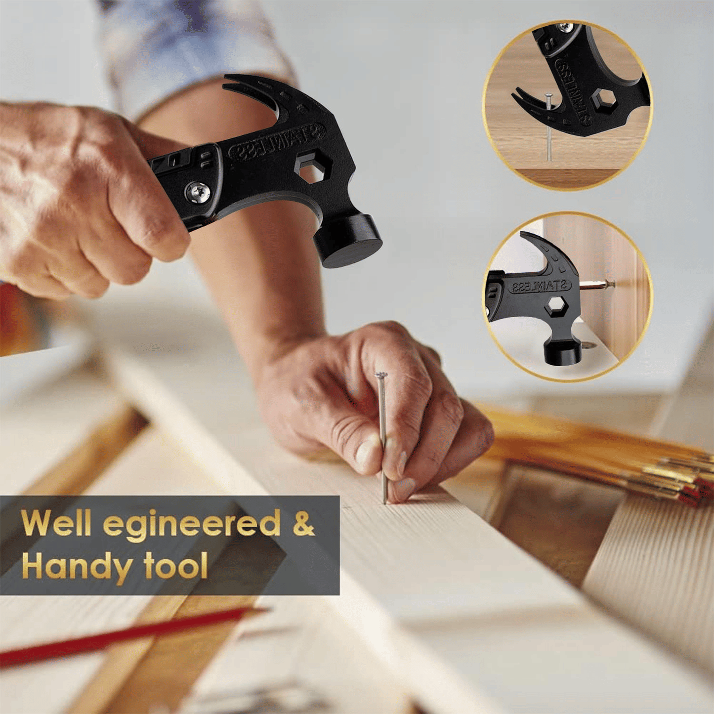 12-in-1 Multitool Camping Hammer – Stainless Steel with Sheath