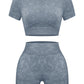 Women’s 2-Piece Seamless Workout Set – Acid Wash, Coffee
