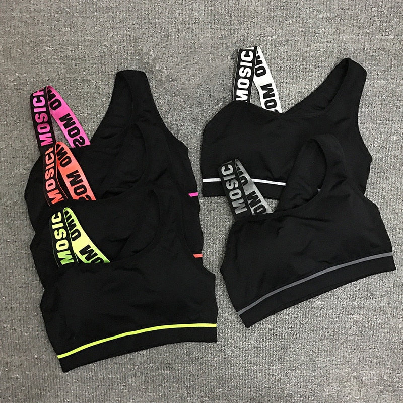 Women’s Letter Cut-Out Sports Bra – Padded Fitness Top