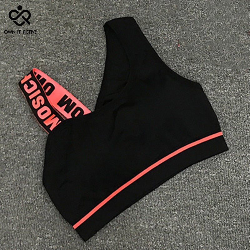 Women’s Letter Cut-Out Sports Bra – Padded Fitness Top