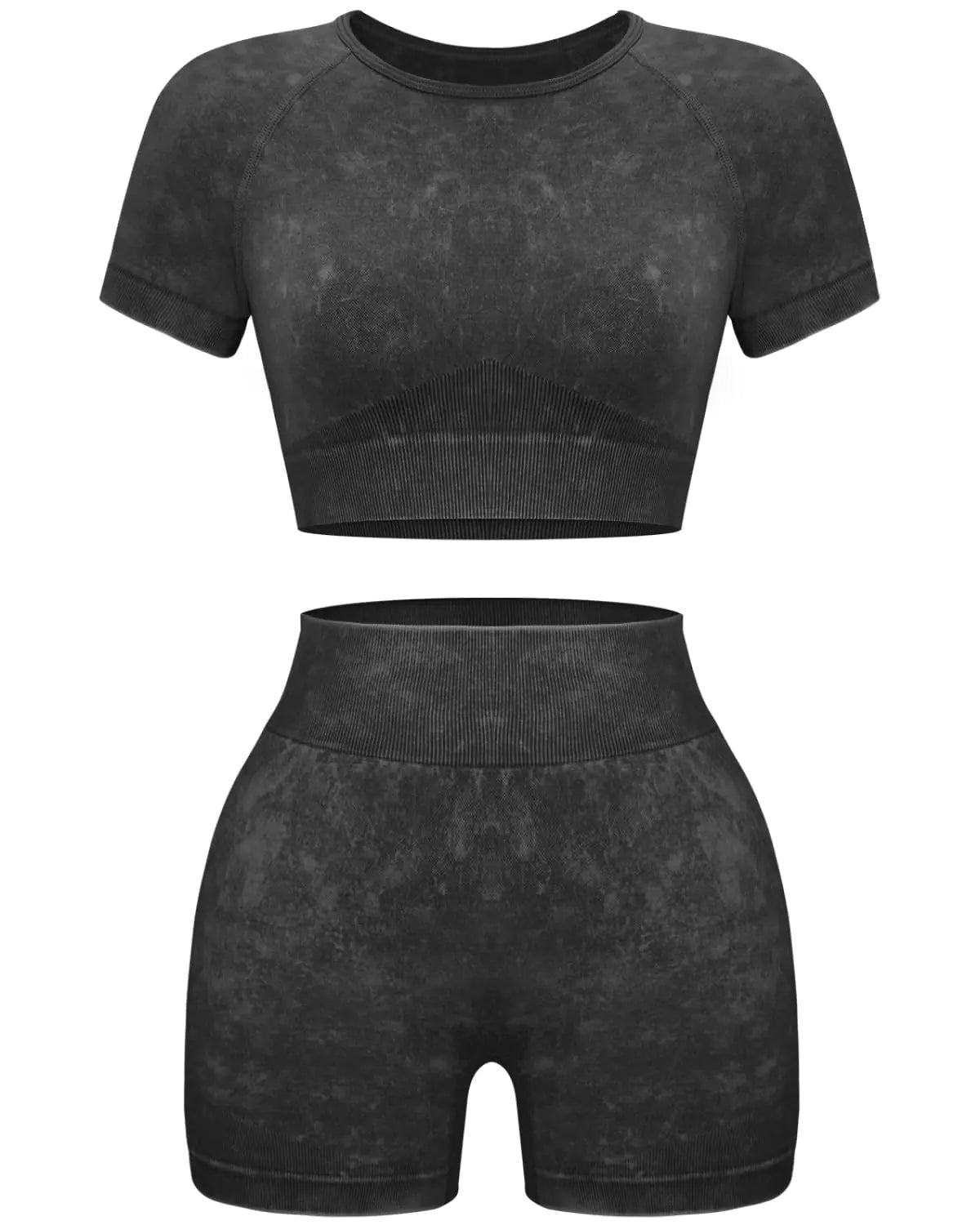 Women’s 2-Piece Seamless Workout Set – Acid Wash, Coffee