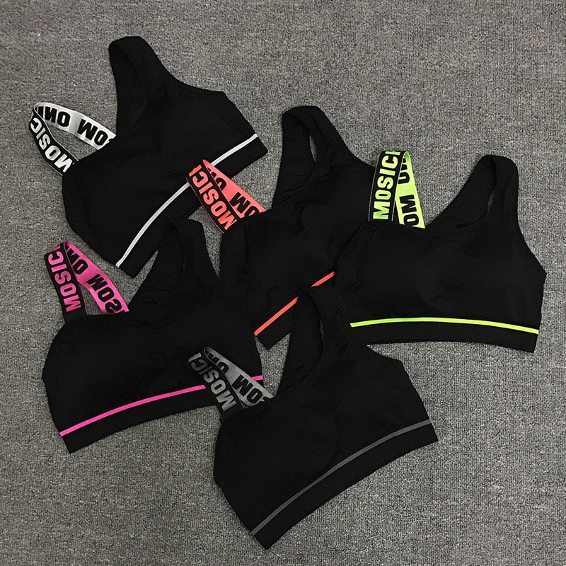 Women’s Letter Cut-Out Sports Bra – Padded Fitness Top