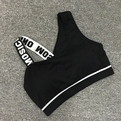 Women’s Letter Cut-Out Sports Bra – Padded Fitness Top