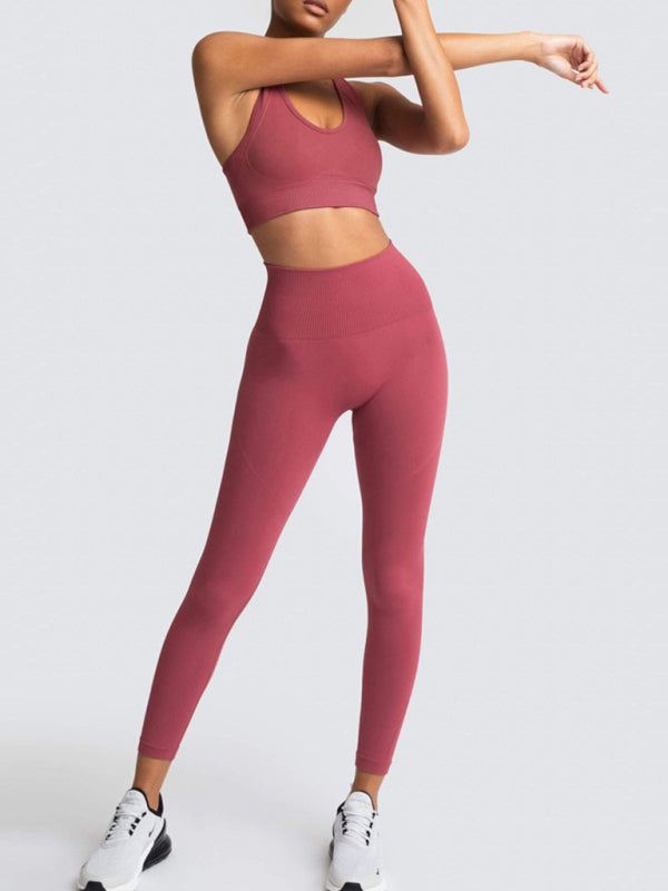 Women’s High-Waist Peach Knitted Vest & Pants Set