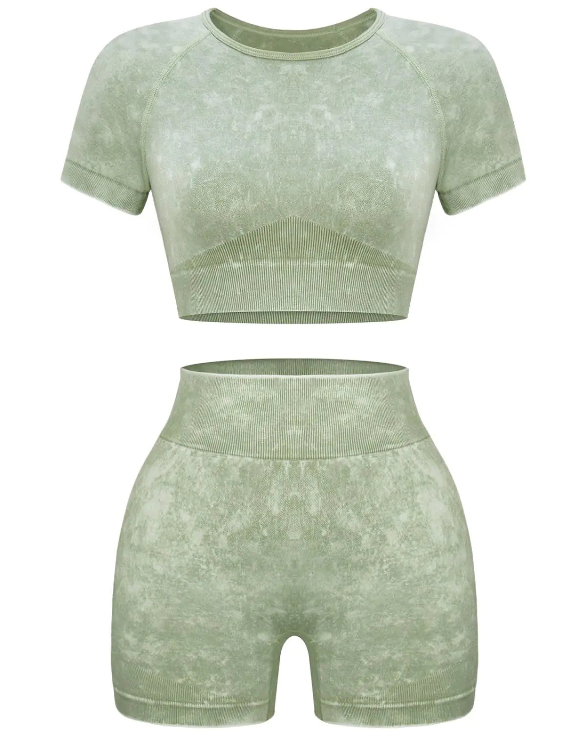 Women’s 2-Piece Seamless Workout Set – Acid Wash, Coffee